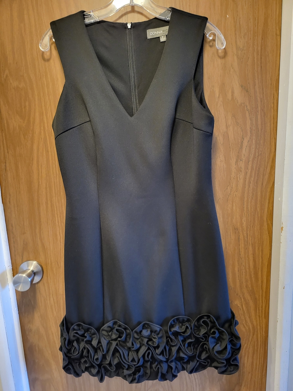 Donna Ricco Black V-Neck Sleeveless Dress with Fabric Roses  Hem